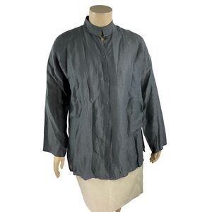 Eileen Fisher Linen Silk Button Front Shirt Gray Size L